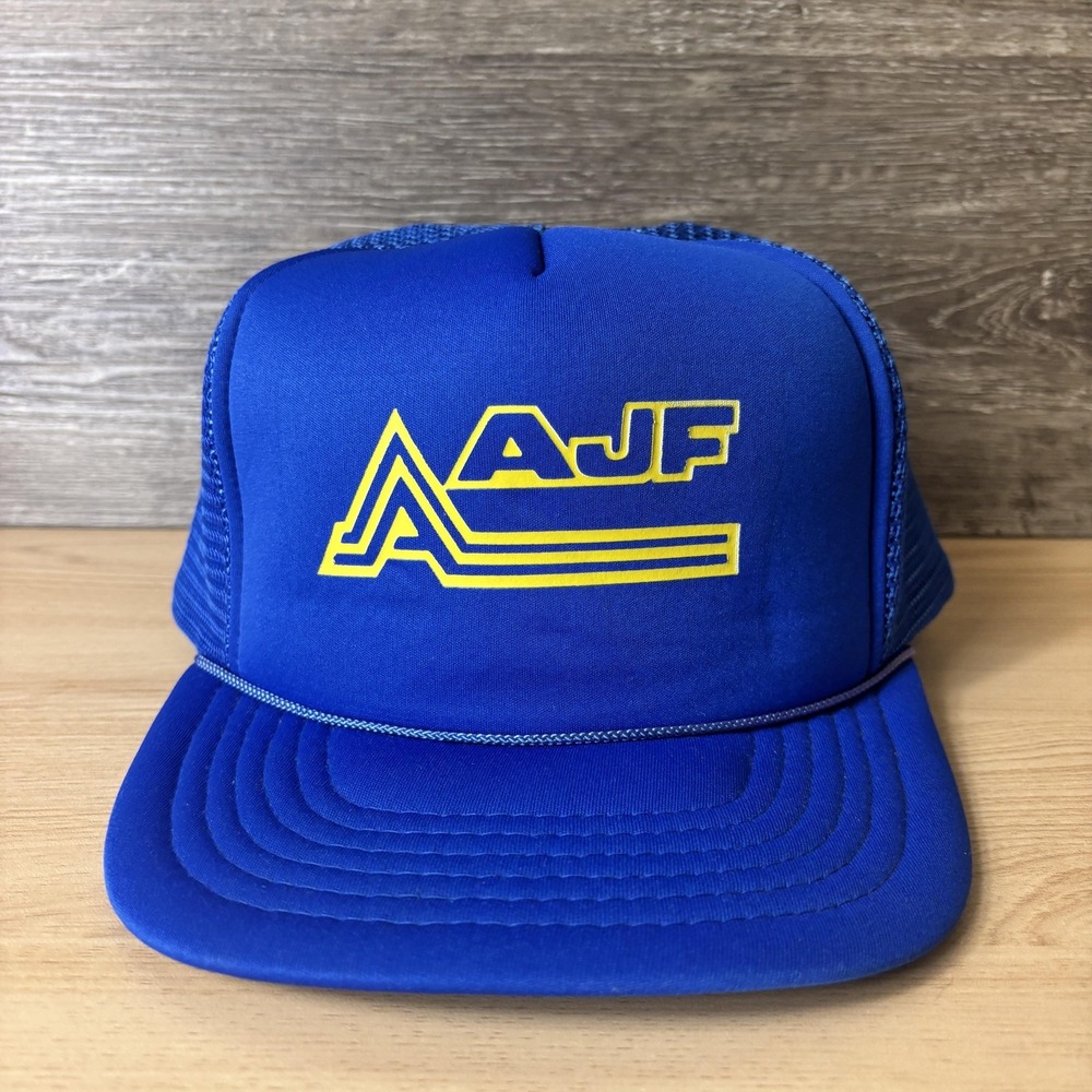 VINTAGE AJF HAT CAP SNAP BACK MESH TRUCKER ADVERTISING PROMO MENS 80S